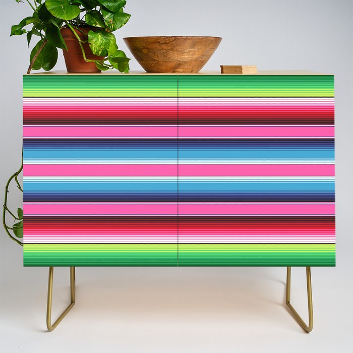 Pink Mexican Serape Blanket Stripes Credenza Gallery Image 1