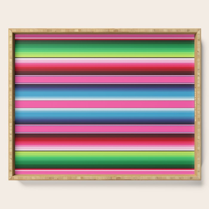 Pink Mexican Serape Blanket Stripes Serving Tray Gallery Image 1