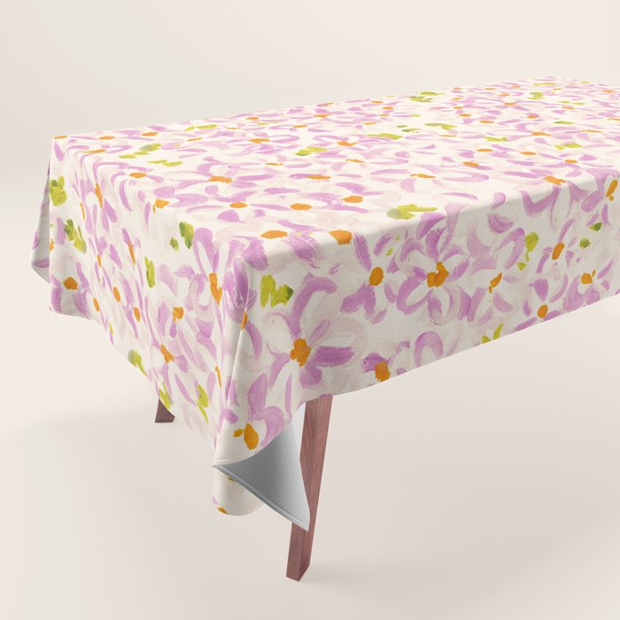 Pink brush stroke flowers Tablecloth Gallery Image 1