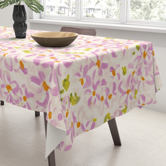 Pink brush stroke flowers Tablecloth Gallery Image 3