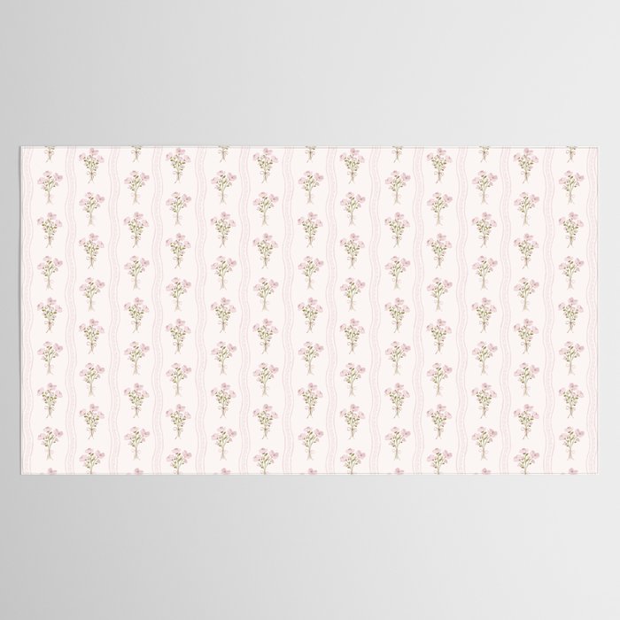 Delicate floral bouquets with vertical stripes - Pink and moss green pattern Tablecloth Gallery Image 2