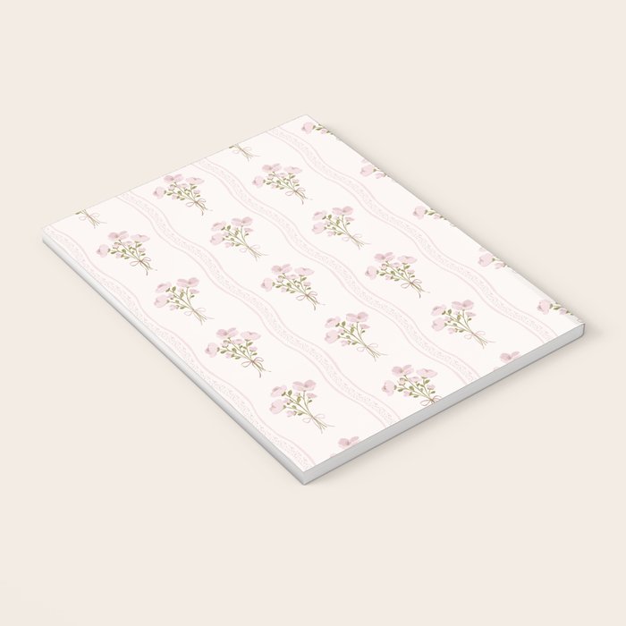 Delicate floral bouquets with vertical stripes - Pink and moss green pattern Notebook Gallery Image 3