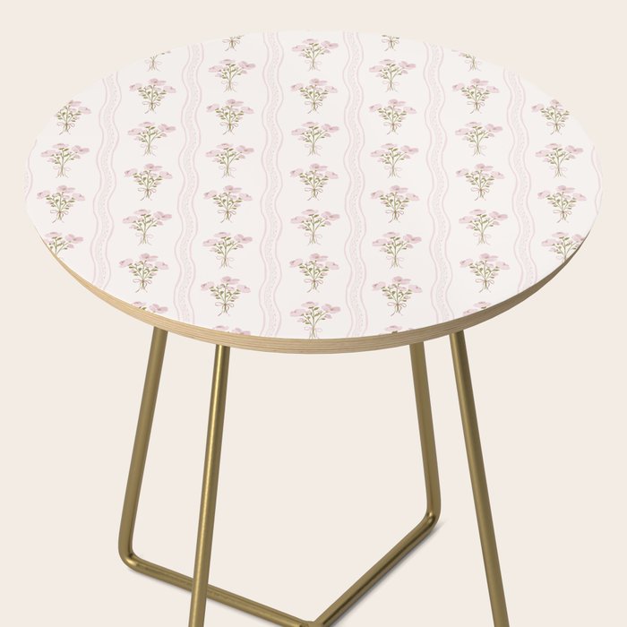 Delicate floral bouquets with vertical stripes - Pink and moss green pattern Side Table Gallery Image 2