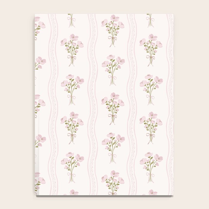 Delicate floral bouquets with vertical stripes - Pink and moss green pattern Notebook Gallery Image 4