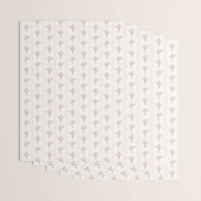 Delicate floral bouquets with vertical stripes - Pink and moss green pattern Wrapping Paper Gallery Image 3