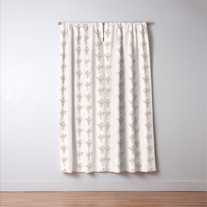 Delicate floral bouquets with vertical stripes - Pink and moss green pattern Window Curtain Gallery Image 3