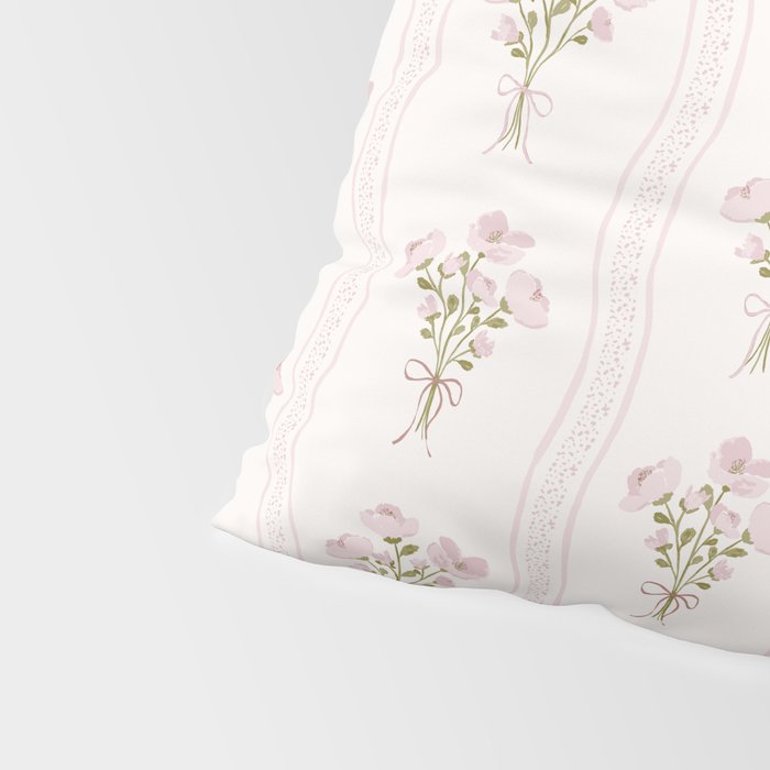 Delicate floral bouquets with vertical stripes - Pink and moss green pattern Pillow Sham Gallery Image 4