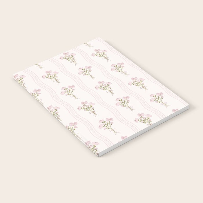 Delicate floral bouquets with vertical stripes - Pink and moss green pattern Notebook Gallery Image 1