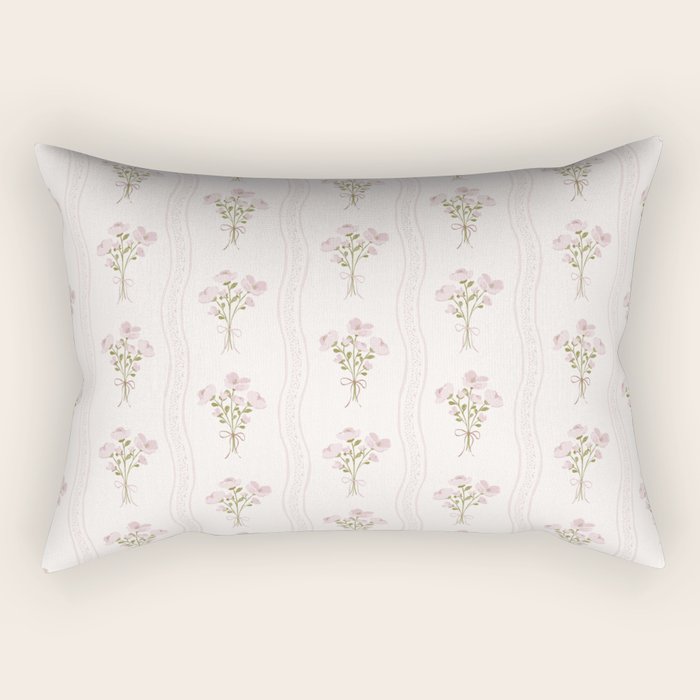 Delicate floral bouquets with vertical stripes - Pink and moss green pattern Rectangular Pillow Gallery Image 2