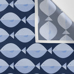 Sleepy Light Blue Fish in a Nautical Navy Blue Sea Wall Tapestry Gallery Image 3