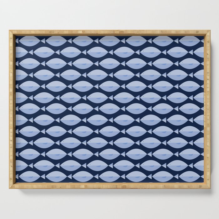 Sleepy Light Blue Fish in a Nautical Navy Blue Sea Serving Tray Gallery Image 1
