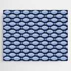 Sleepy Light Blue Fish in a Nautical Navy Blue Sea Jigsaw Puzzle Gallery Image 1