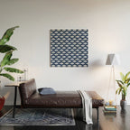 Sleepy Light Blue Fish in a Nautical Navy Blue Sea Wood Wall Art Gallery Image 2