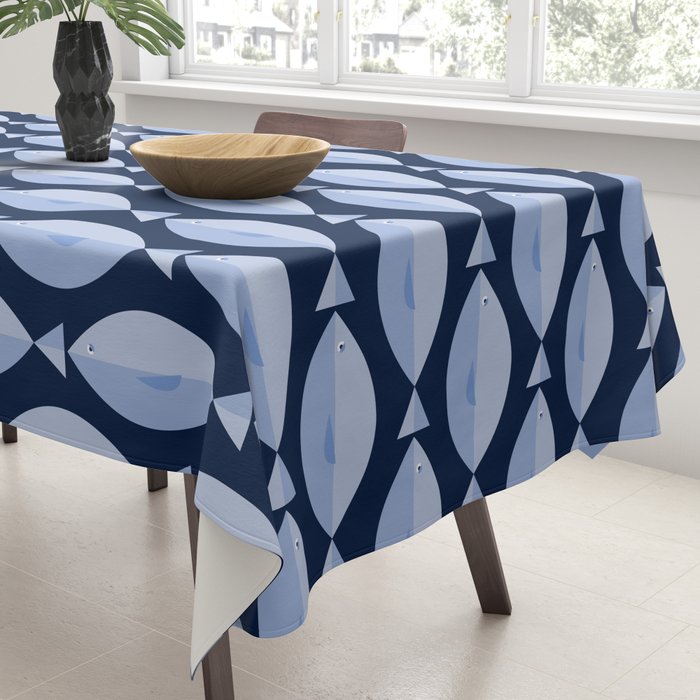 Sleepy Light Blue Fish in a Nautical Navy Blue Sea Tablecloth Gallery Image 3