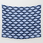 Sleepy Light Blue Fish in a Nautical Navy Blue Sea Wall Tapestry Gallery Image 4