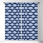 Sleepy Light Blue Fish in a Nautical Navy Blue Sea Window Curtain Gallery Image 5