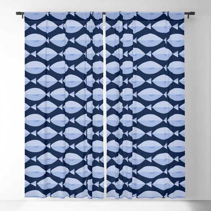 Sleepy Light Blue Fish in a Nautical Navy Blue Sea Window Curtain Gallery Image 5