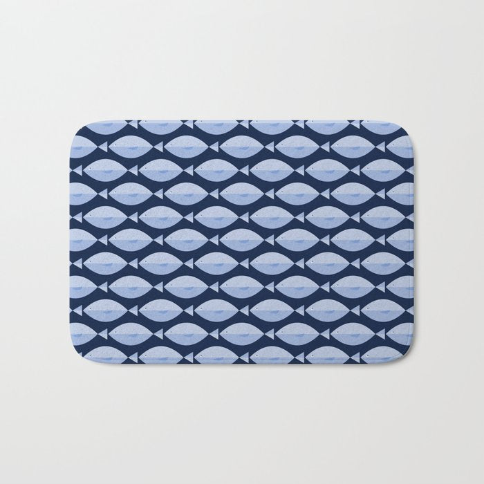 Sleepy Light Blue Fish in a Nautical Navy Blue Sea Bath Mat Gallery Image 1