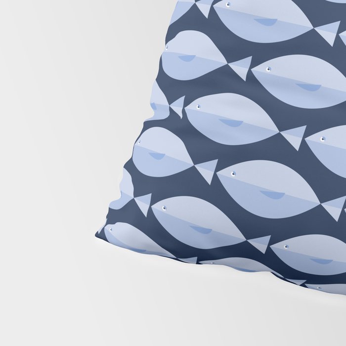 Sleepy Light Blue Fish in a Nautical Navy Blue Sea Pillow Sham Gallery Image 4