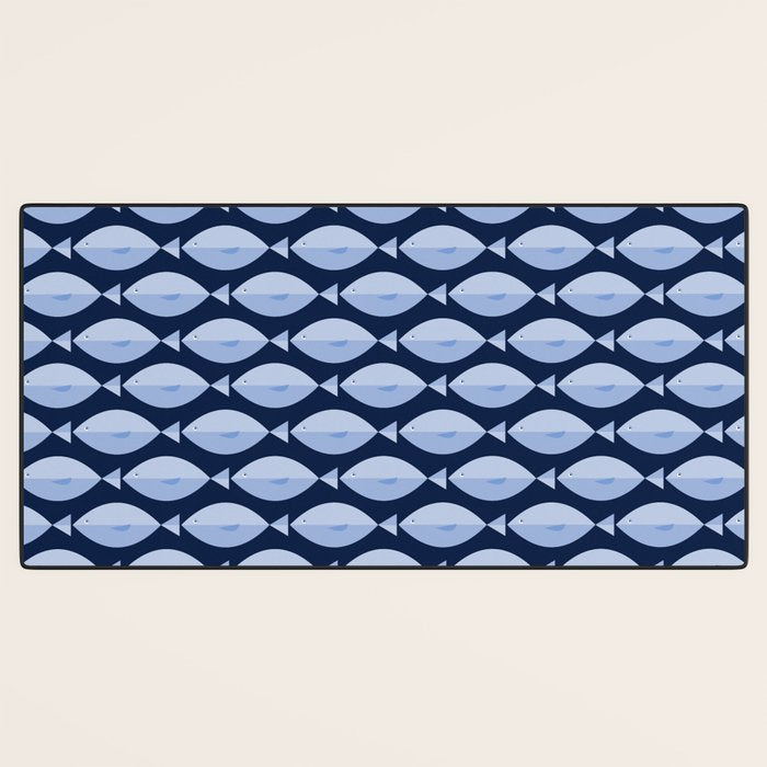 Sleepy Light Blue Fish in a Nautical Navy Blue Sea Desk Mat Gallery Image 3