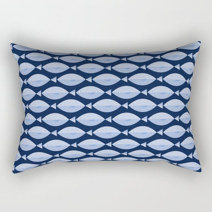 Sleepy Light Blue Fish in a Nautical Navy Blue Sea Rectangular Pillow Gallery Image 1