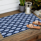 Sleepy Light Blue Fish in a Nautical Navy Blue Sea Outdoor Rug Gallery Image 2