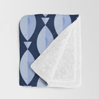 Sleepy Light Blue Fish in a Nautical Navy Blue Sea Throw Blanket Gallery Image 3