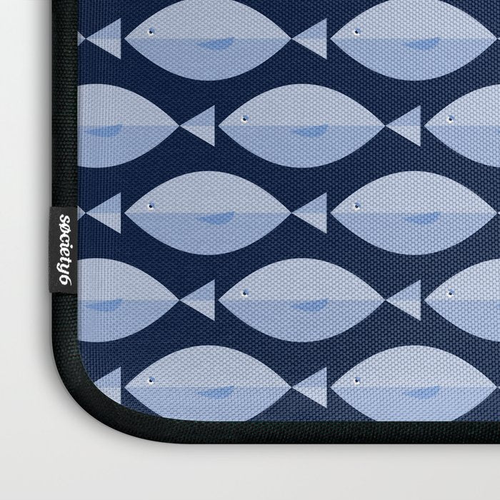 Sleepy Light Blue Fish in a Nautical Navy Blue Sea Laptop Sleeve Gallery Image 3