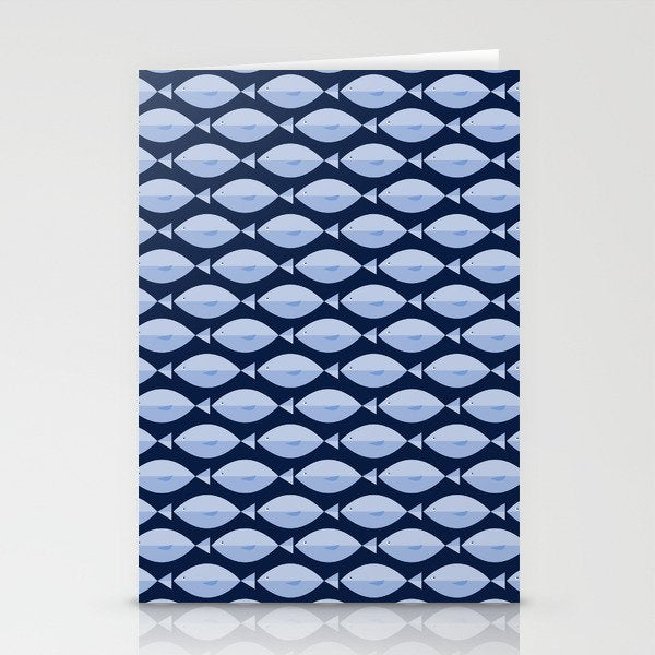 Sleepy Light Blue Fish in a Nautical Navy Blue Sea Stationery Card Gallery Image 1