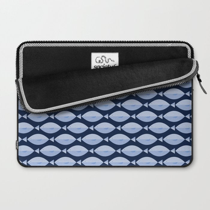 Sleepy Light Blue Fish in a Nautical Navy Blue Sea Laptop Sleeve Gallery Image 2