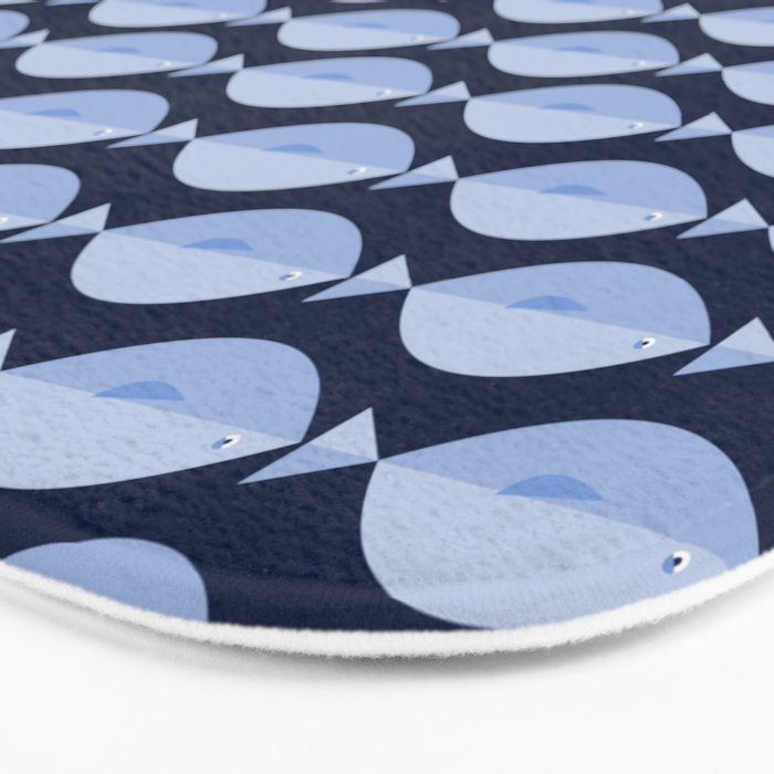 Sleepy Light Blue Fish in a Nautical Navy Blue Sea Bath Mat Gallery Image 3