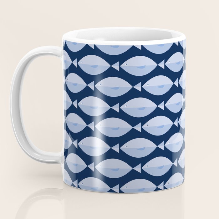 Sleepy Light Blue Fish in a Nautical Navy Blue Sea Coffee Mug Gallery Image 3