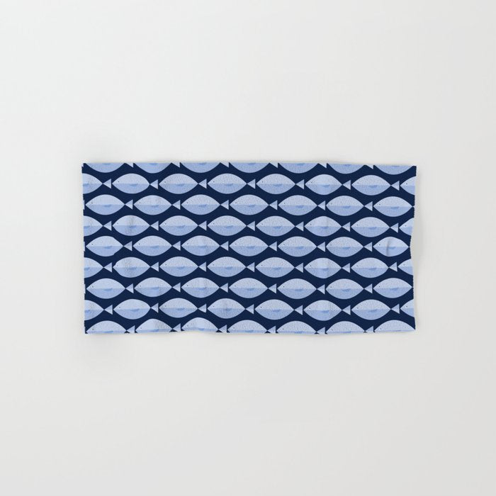 Sleepy Light Blue Fish in a Nautical Navy Blue Sea Bath Towel Gallery Image 1