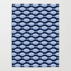 Sleepy Light Blue Fish in a Nautical Navy Blue Sea Poster Gallery Image 4
