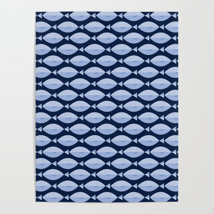 Sleepy Light Blue Fish in a Nautical Navy Blue Sea Poster Gallery Image 4