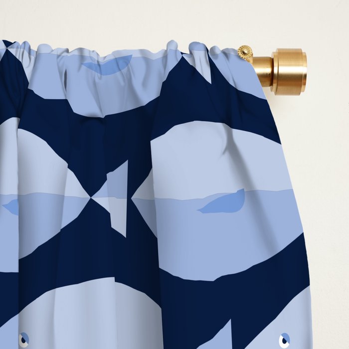 Sleepy Light Blue Fish in a Nautical Navy Blue Sea Window Curtain Gallery Image 2