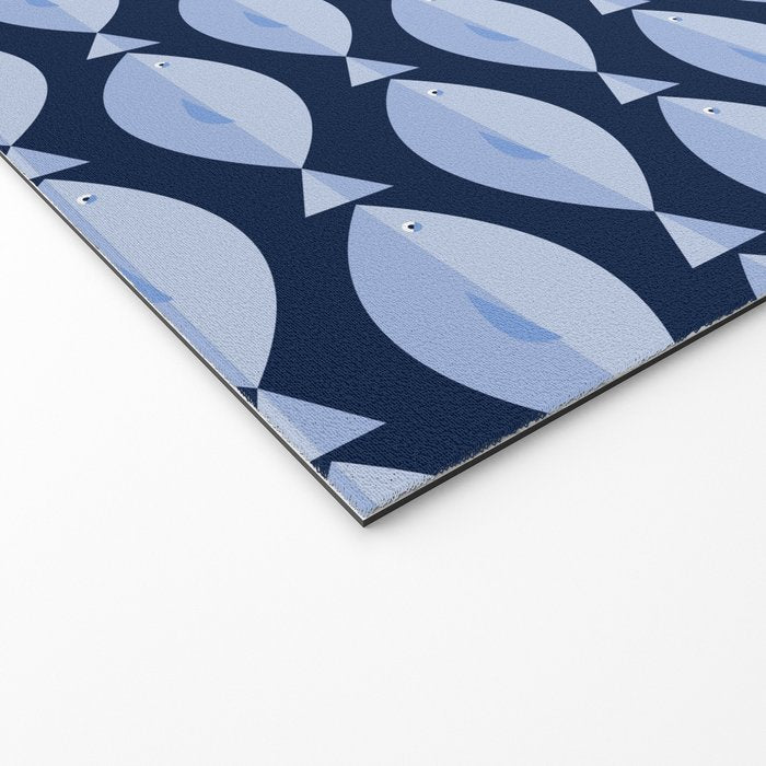 Sleepy Light Blue Fish in a Nautical Navy Blue Sea Welcome Mat Gallery Image 2
