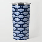 Sleepy Light Blue Fish in a Nautical Navy Blue Sea Travel Mug Gallery Image 1