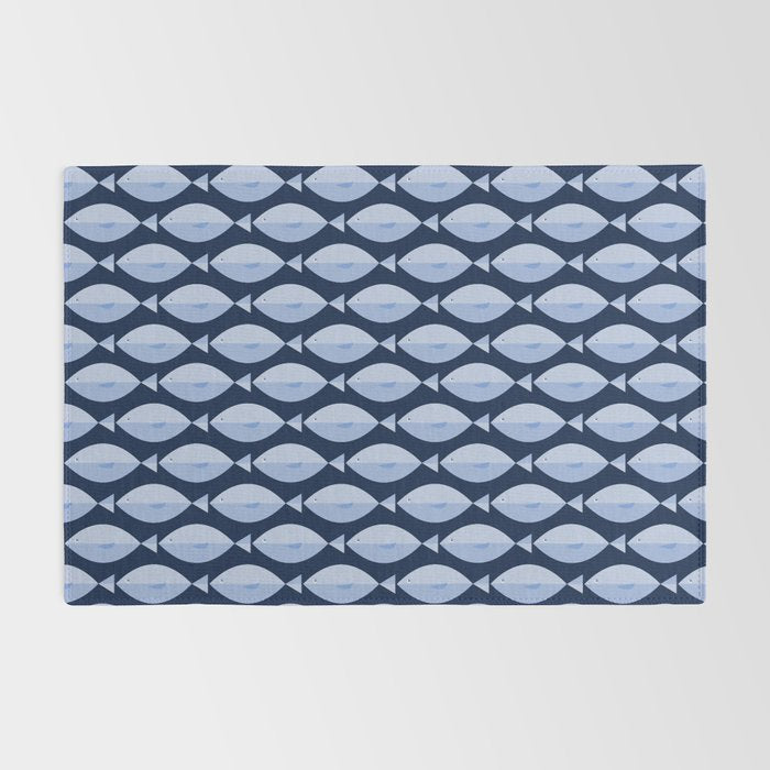 Sleepy Light Blue Fish in a Nautical Navy Blue Sea Rug Gallery Image 2