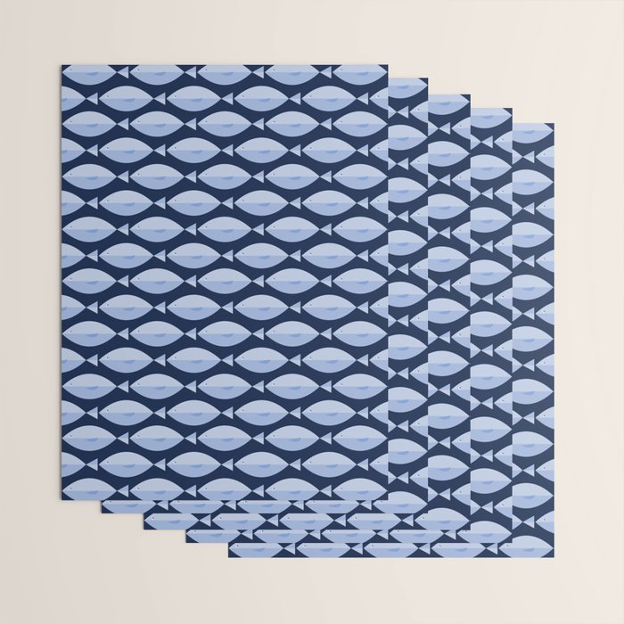 Sleepy Light Blue Fish in a Nautical Navy Blue Sea Wrapping Paper Gallery Image 3