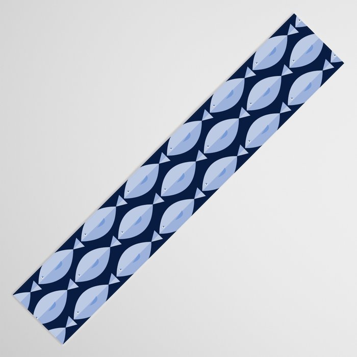 Sleepy Light Blue Fish in a Nautical Navy Blue Sea Table Runner Gallery Image 3