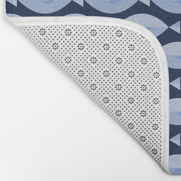 Sleepy Light Blue Fish in a Nautical Navy Blue Sea Bath Mat Gallery Image 2
