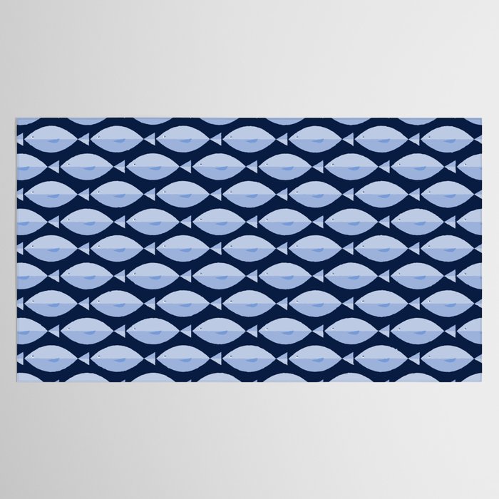 Sleepy Light Blue Fish in a Nautical Navy Blue Sea Tablecloth Gallery Image 2