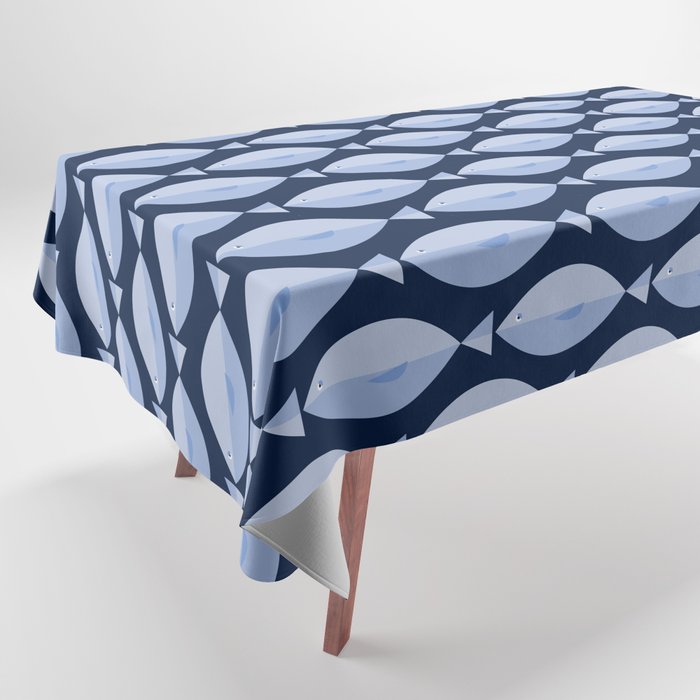 Sleepy Light Blue Fish in a Nautical Navy Blue Sea Tablecloth Gallery Image 1