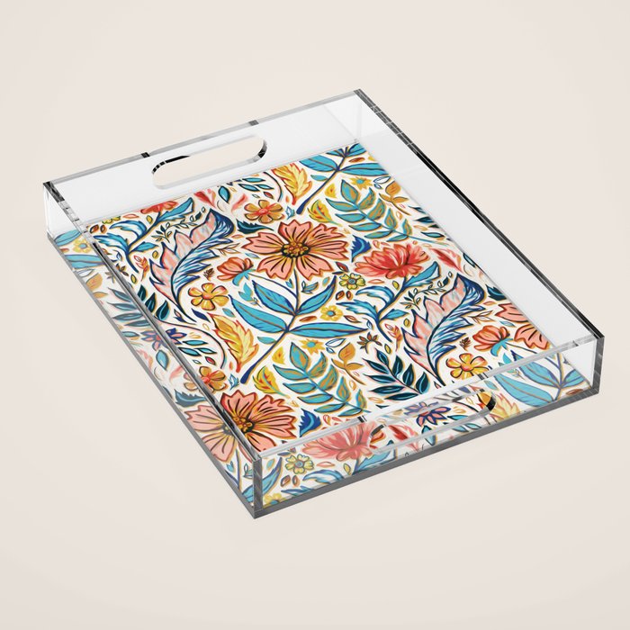 Vivid Colorful Art Nouveau Floral Acrylic Tray Gallery Image 1