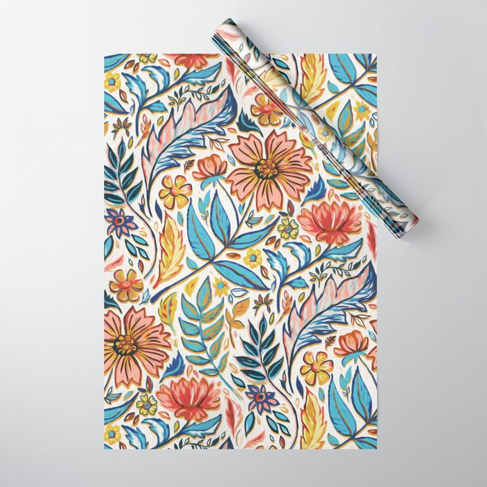 Vivid Colorful Art Nouveau Floral Wrapping Paper Gallery Image 1