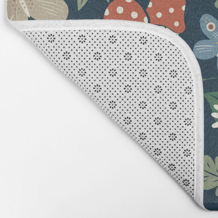 Woodland Forest Flowers - Navy Blue Bath Mat Gallery Image 2