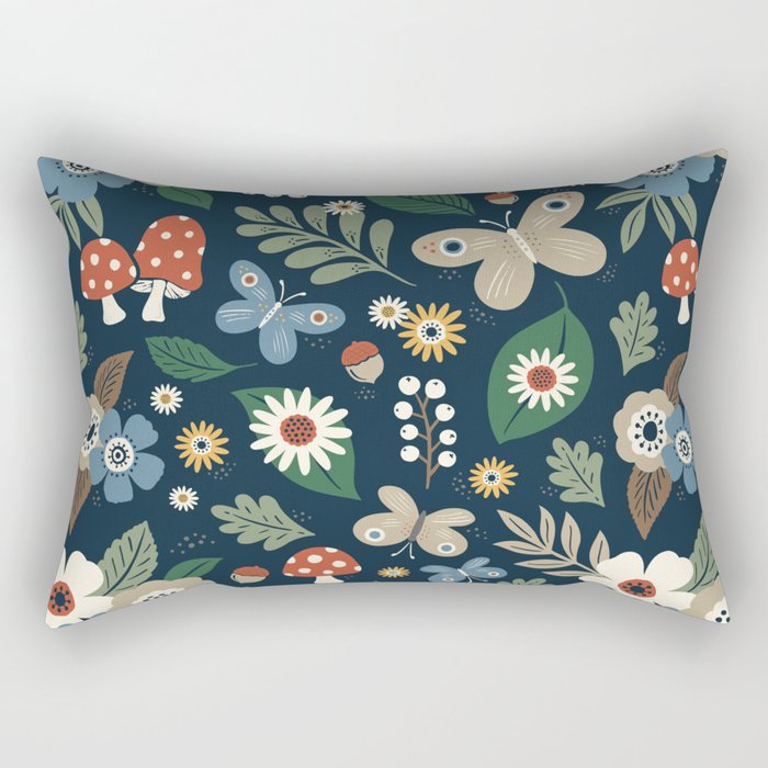 Woodland Forest Flowers - Navy Blue Rectangular Pillow Gallery Image 2