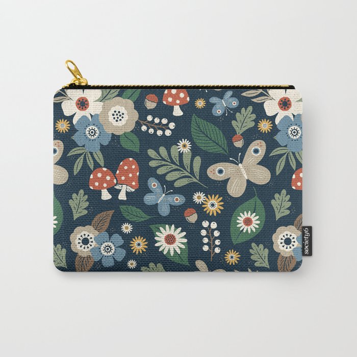 Woodland Forest Flowers - Navy Blue Carry All Pouch Gallery Image 1