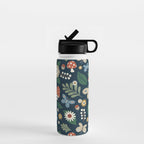 Woodland Forest Flowers - Navy Blue Water Bottle Gallery Image 1